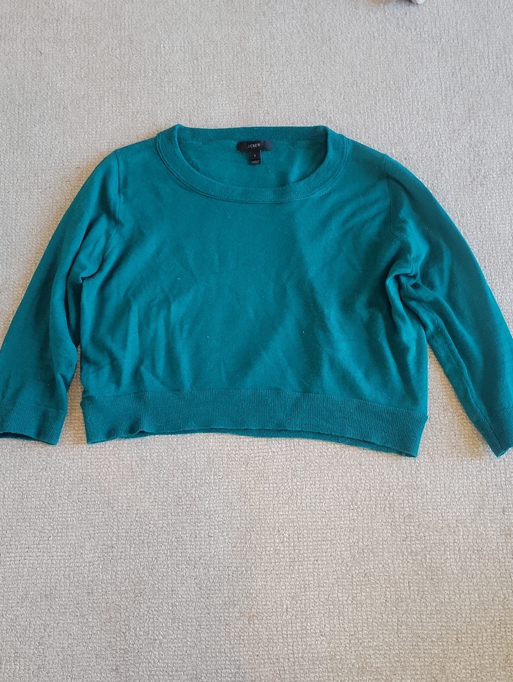J. Crew Teal Short Cropped Crewneck Sweater